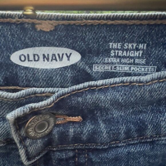 Lot Of 2 Old Navy OG & Sky Hi Straight Jeans Women’s 14 Distressed Med~Lite Wash - Picture 8 of 11